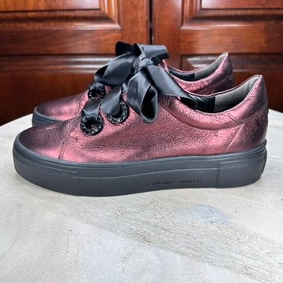 Kennel & Schmenger Metallic Leather Sneakers Women’s 5.5 Ribbon Lace Burgundy - Picture 4 of 14